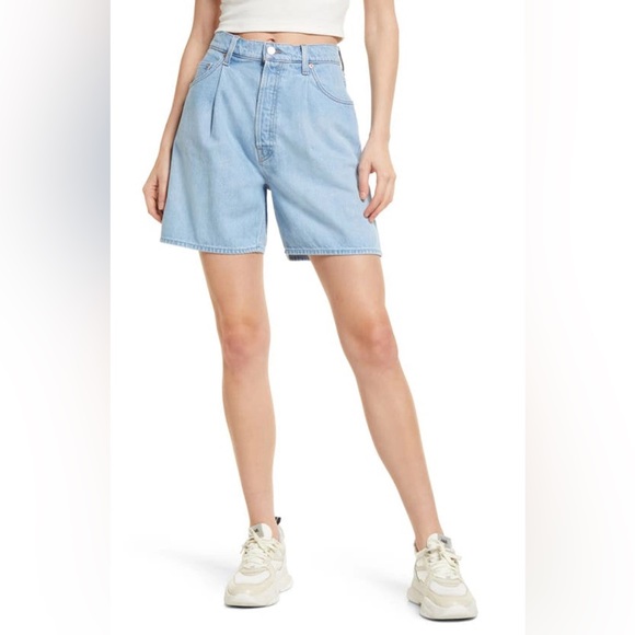 NWT Mother SNACKS! The Pleated Fun Dip vintage high waisted Shorts blue - Picture 6 of 17